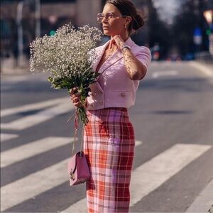 ZARA PLAID MIDI SKIRT